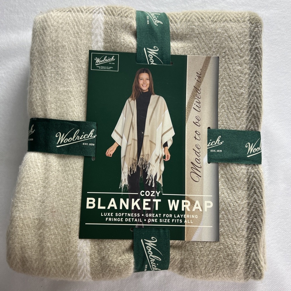 Woolrich Cozy Blanket Wrap One Size Tan‎ Miranda Plaid Winter Outdoors A36